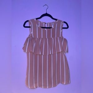 Pink and white strip top with ruffle front